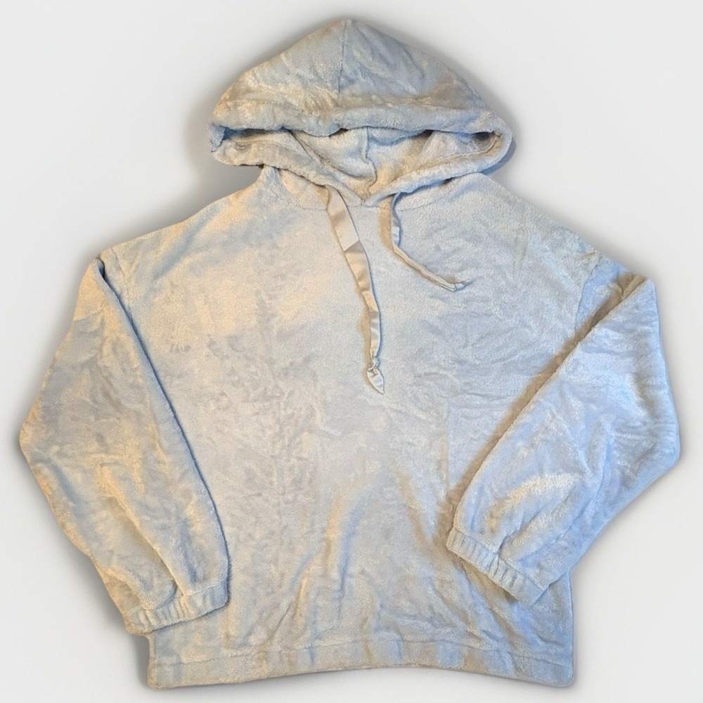 Lauren Conrad Faux Fur Hoodie Womens XL Light Blue Relaxed Soft Plush Pullover